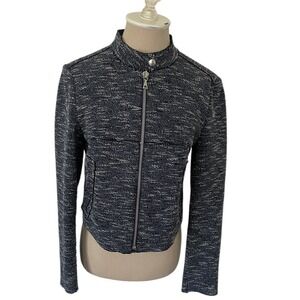 Theory Ualana Raw-Edge‎ Tweed Blazer Jacket Multi Navy Indigo Blue Womens Small